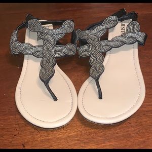 EUC-JustFab-Blaire Beaded Low Wedge Sandals